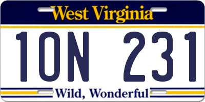 WV license plate 1ON231