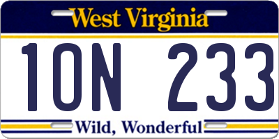 WV license plate 1ON233