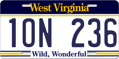 WV license plate 1ON236