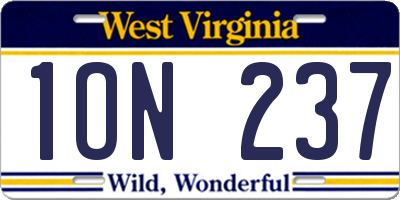 WV license plate 1ON237