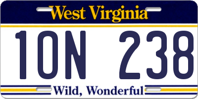 WV license plate 1ON238