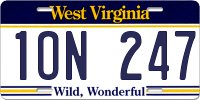 WV license plate 1ON247