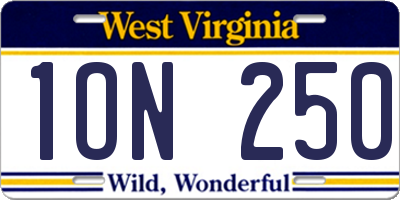 WV license plate 1ON250
