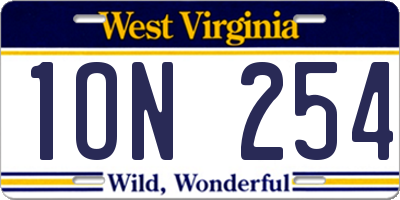 WV license plate 1ON254