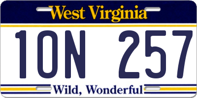 WV license plate 1ON257