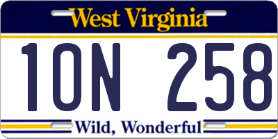 WV license plate 1ON258