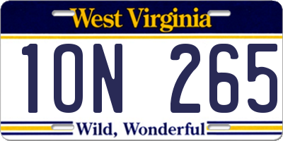 WV license plate 1ON265