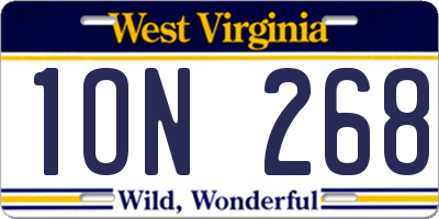 WV license plate 1ON268