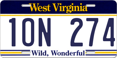 WV license plate 1ON274