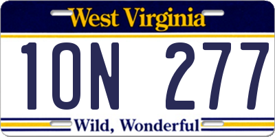 WV license plate 1ON277