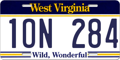 WV license plate 1ON284