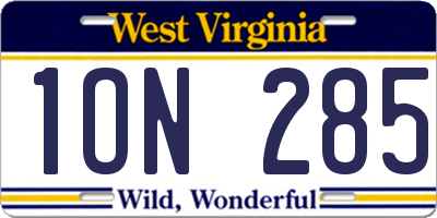 WV license plate 1ON285