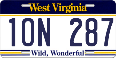 WV license plate 1ON287