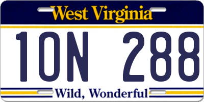 WV license plate 1ON288