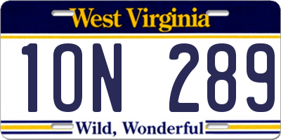 WV license plate 1ON289