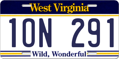 WV license plate 1ON291