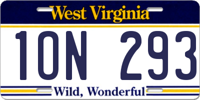 WV license plate 1ON293