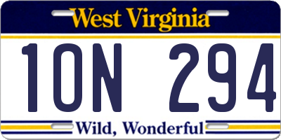 WV license plate 1ON294