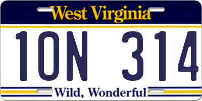 WV license plate 1ON314