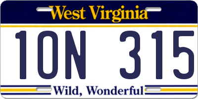 WV license plate 1ON315