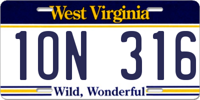 WV license plate 1ON316