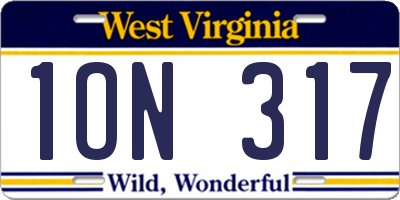 WV license plate 1ON317