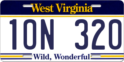 WV license plate 1ON320