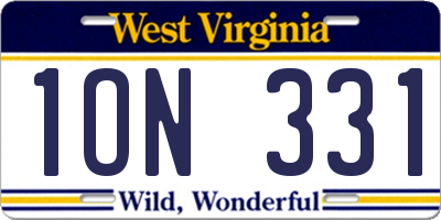 WV license plate 1ON331
