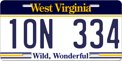 WV license plate 1ON334