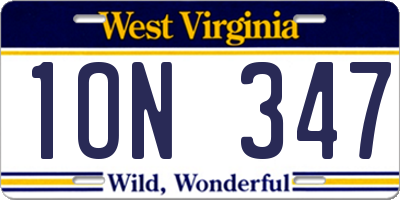 WV license plate 1ON347