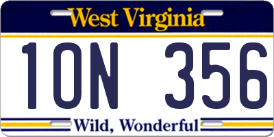 WV license plate 1ON356