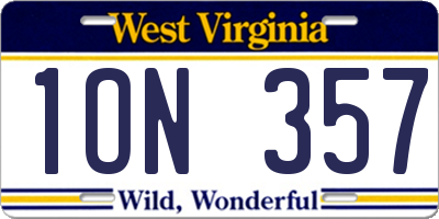 WV license plate 1ON357