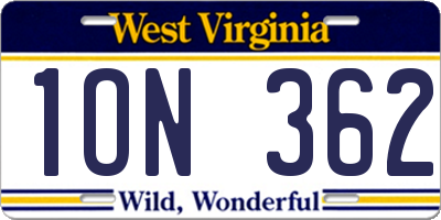 WV license plate 1ON362