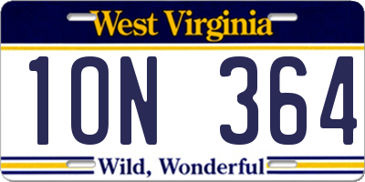 WV license plate 1ON364
