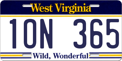 WV license plate 1ON365