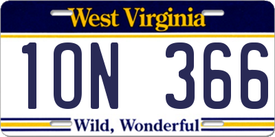 WV license plate 1ON366