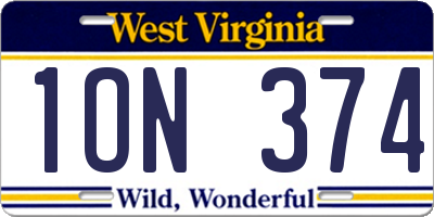 WV license plate 1ON374