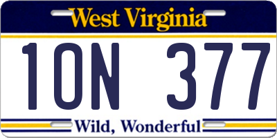 WV license plate 1ON377