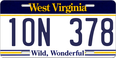 WV license plate 1ON378