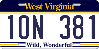 WV license plate 1ON381