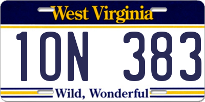 WV license plate 1ON383