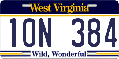 WV license plate 1ON384