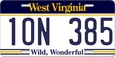 WV license plate 1ON385