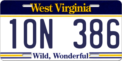 WV license plate 1ON386