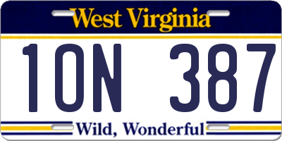 WV license plate 1ON387