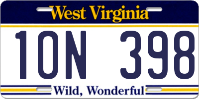WV license plate 1ON398