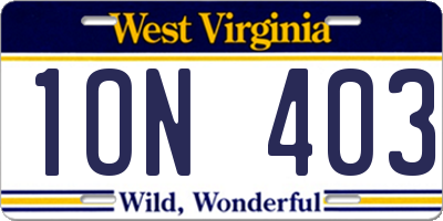 WV license plate 1ON403