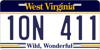 WV license plate 1ON411