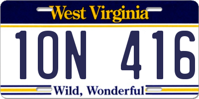 WV license plate 1ON416