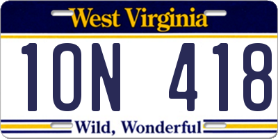 WV license plate 1ON418